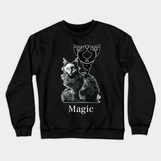 Magic Black Cat - White Outline Version - Magic Quote Crewneck Sweatshirt